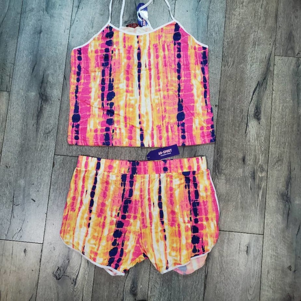 NEW AQ Sport Plus Size Tie Dye Spaghettis Top and Short set NWT